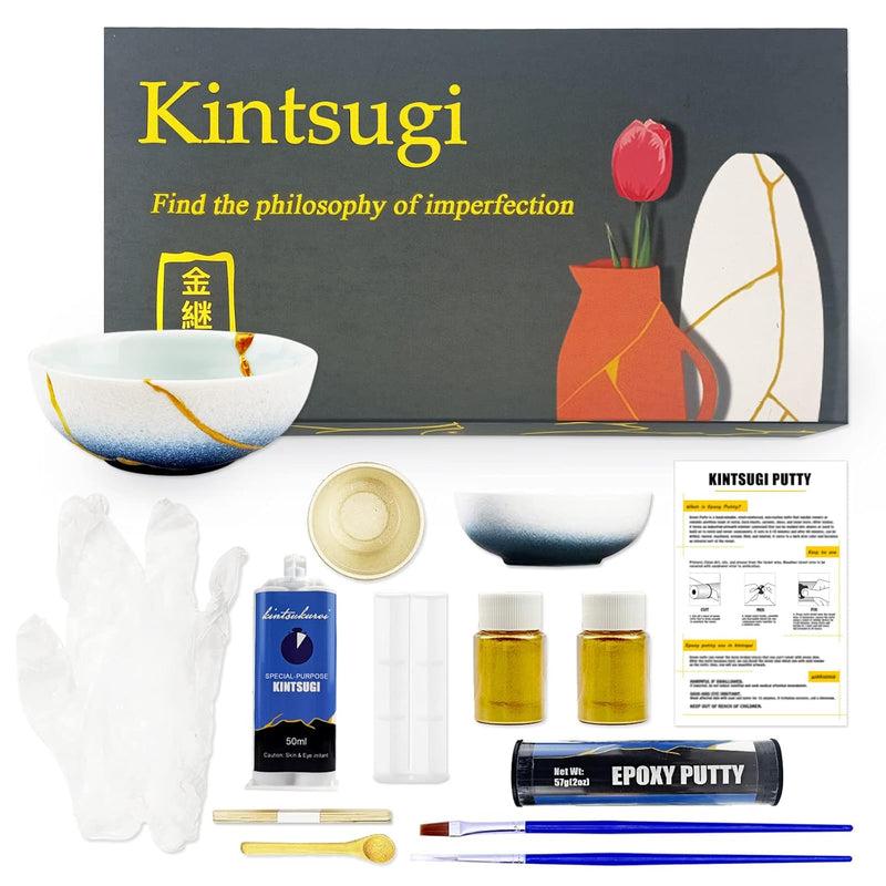 Kintsugi Repair Kit (Upgrade), Repair Your Cherish Ceramics With Gold Powder &