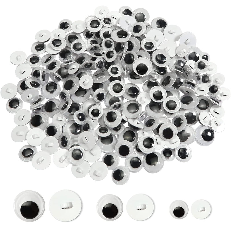 Toaob 180Pcs Sew On Googly Wiggle Eyes Buttons 8Mm 10Mm 12Mm Assorted Sizes Bl