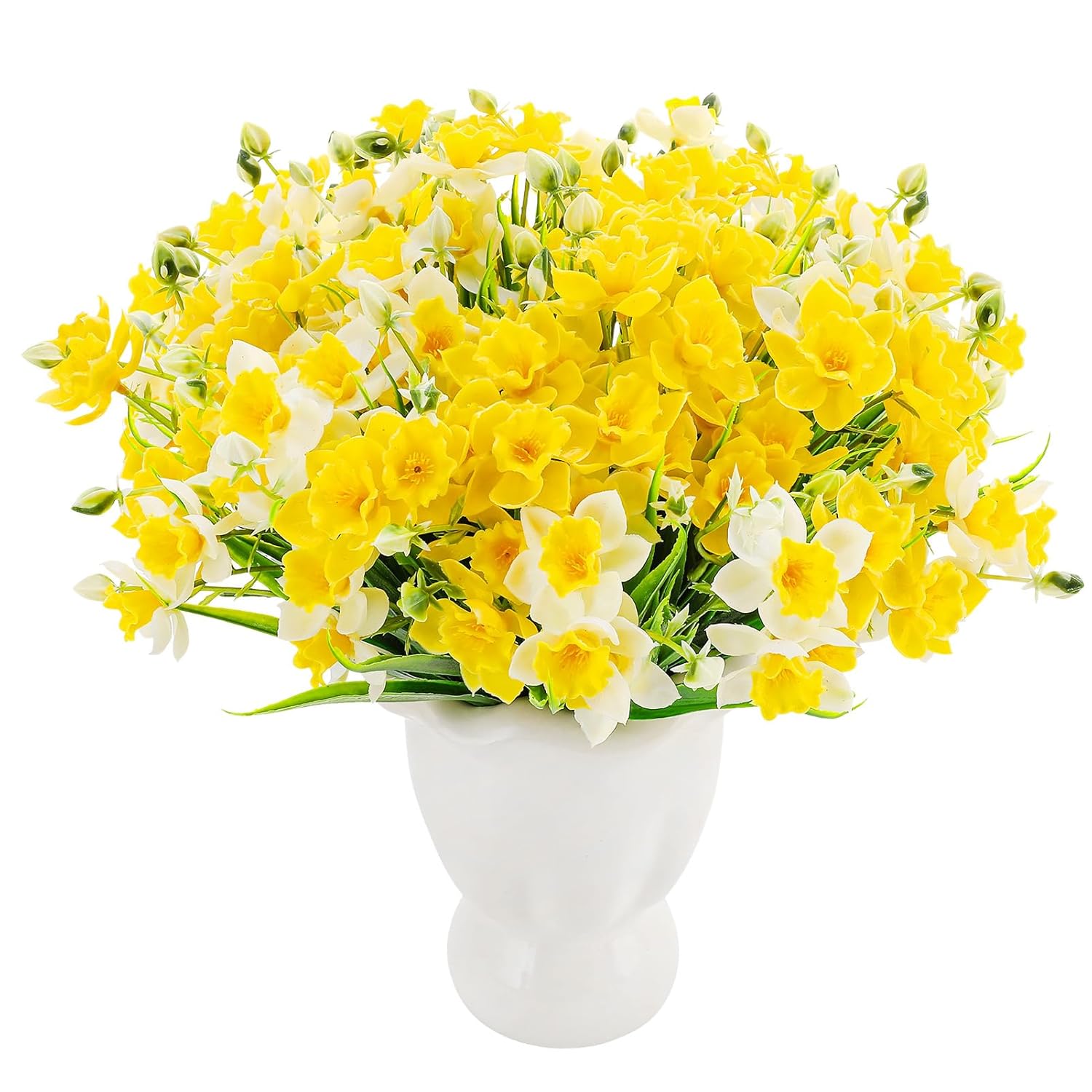 12 Pack Artificial Daffodils Fake Silk Narcissus Flowers Uv Resistant Indoor Outdoor Home Decor Realistic Yellow White Bouquet For Wedding Centerpiece