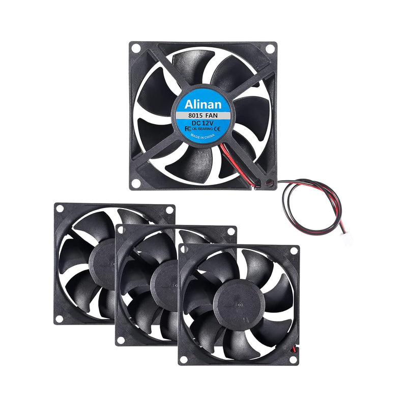 4Pcs 8015 12V Fan 80X80X15Mm 2-Pin Sleeve Bearing Brushless Dc Cooling Fan 3D