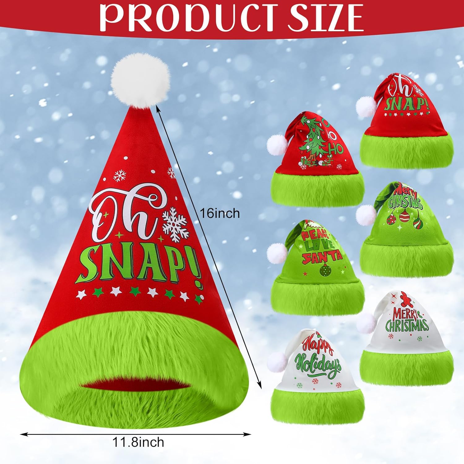 6 Pcs Christmas Santa Hat Elf Christmas Classic Santa Cap Red And Green Unisex Velvet Hat With Fur Trim For Adult Men Women Costume Xmas Holiday Party Gifts