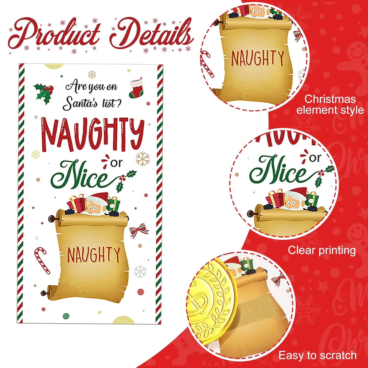 50 Pcs Christmas Scratch Off Cards Holiday Party Game Cards Christmas Scratch Games Xmas Raffle Tickets Xmas Holiday Party Supplies Activity For Women And Men