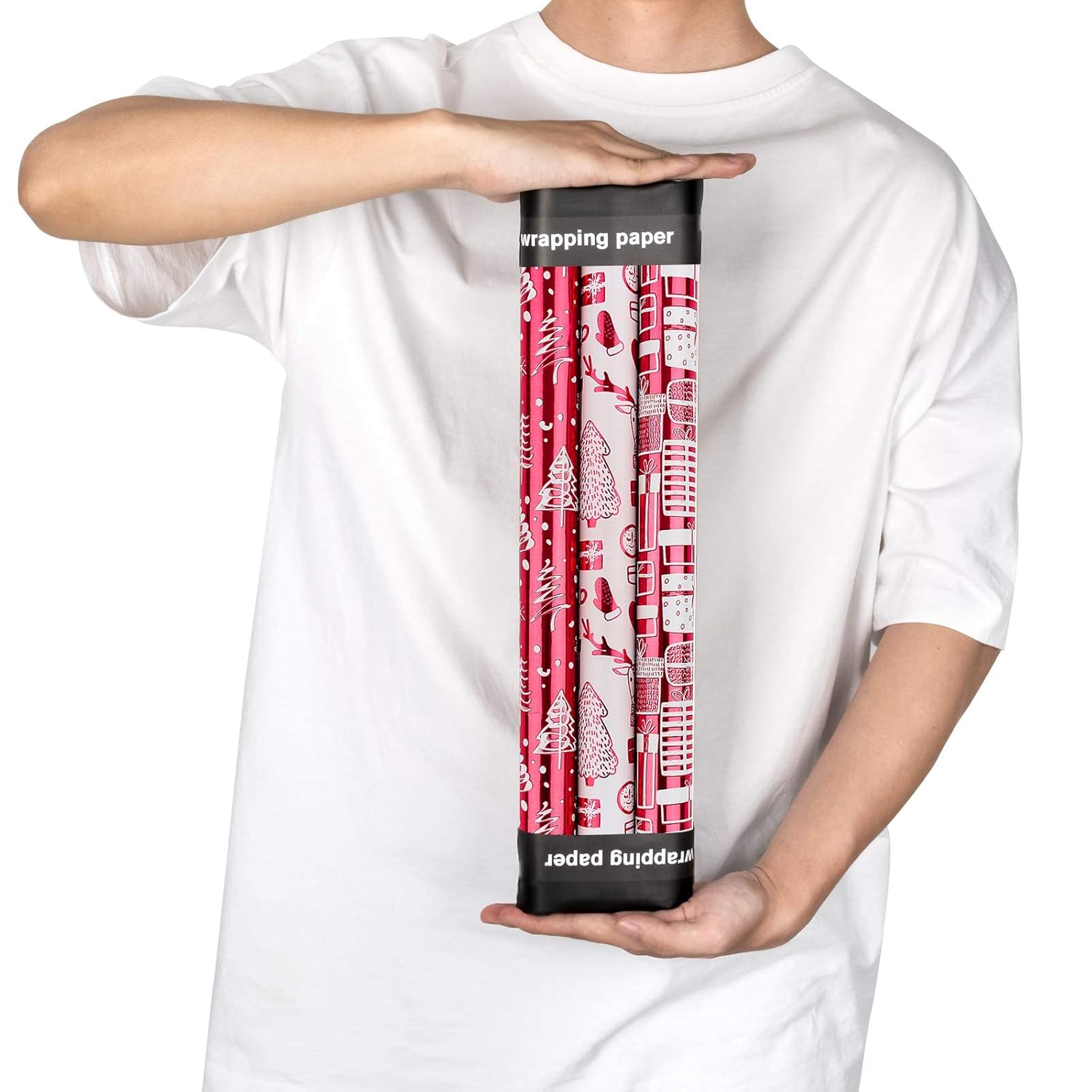 Wrapping Paper Roll - Mini Roll - 17 Inch X 120 Inch Per Roll - 3 Different Red And White Christmas Design With Glitter Metallic Foil Shine (42.3 Sq.Ft.Ttl)