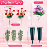 Set Of 2 Father'S Day Cemetery Flowers With Grave Vase Memorial Artificial Flower Bouquet Carnation Lily Flower Arrangement For Dad Headstones Graveyard Tombstone Decor(Purple Lily)
