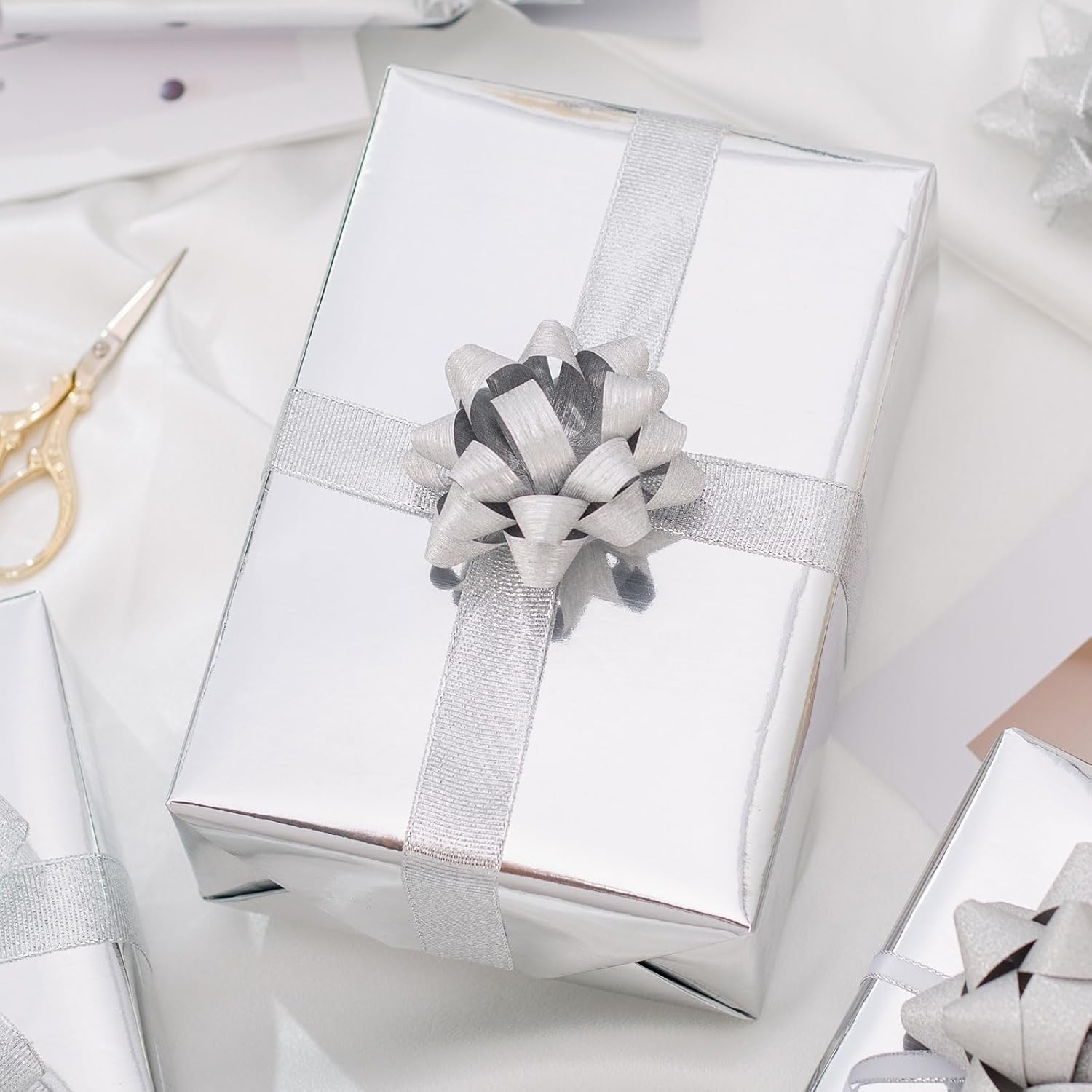 Metallic Silver Wrapping Paper Roll - 17 In X 32.8 Ft(46.5 Sq.Ft.) Solid Color Silver Gift Wrap With Cutting Lines For Christmas, Wedding, Birthday, Valentines Day, Mothers Day, Baby Shower