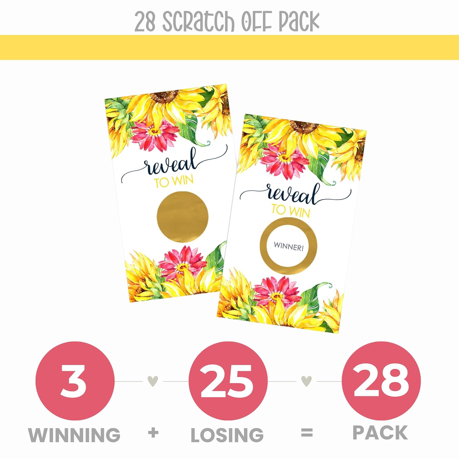Golden Sunflower Scratch-Off Game Cards For Autumn Weddings, Baby Showers, And Bridal Events (28 Pack)