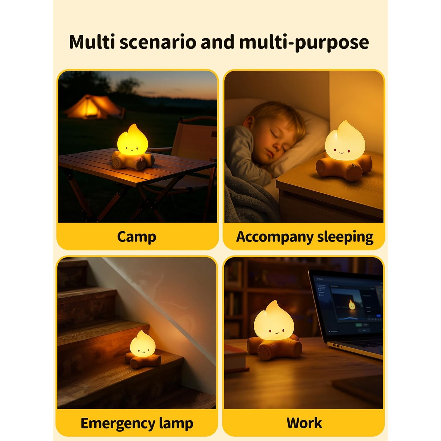 Table Decorations,Campfire Night Light,Usb Rechargeable Flame Lamp,Silicone Cute Night Light For Kids, Dimmable Flameless Candles Light For Christmas Outdoor Indoor Decorative Lights