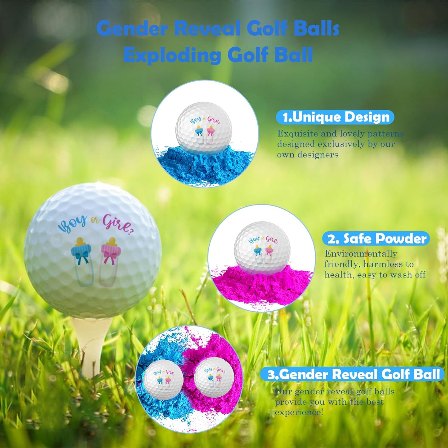 Gender Reveal Exploding Golf Balls, Pregnancy Announcement Golf Game Set, Boy Or Girl Exploding Sport Balls With Powder, Baby Bottle Sign Putters Or Pearls/Baby Reveal Ideas Party Supplies