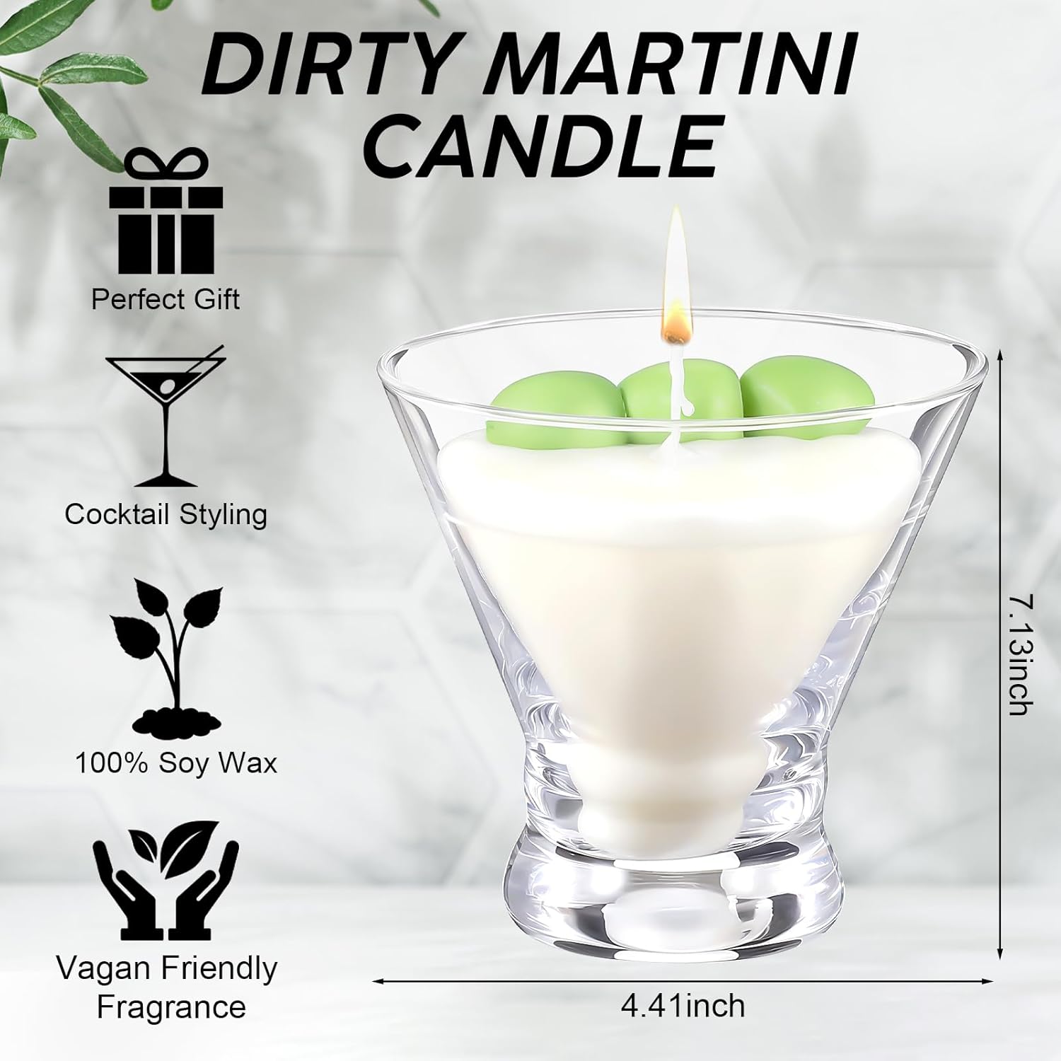 Martini Candle Gift For Women Dirty Martini Soy Wax Cocktail Olive Juice Scented Candle In Glass Cute Funny Gifts For Mother'S Day Birthday Home Housewarming Decor