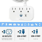 Cruise Approved Travel Power Strip 3 Outlets 4 USB Ports 2 USB C 3.3FT Extension Cord White