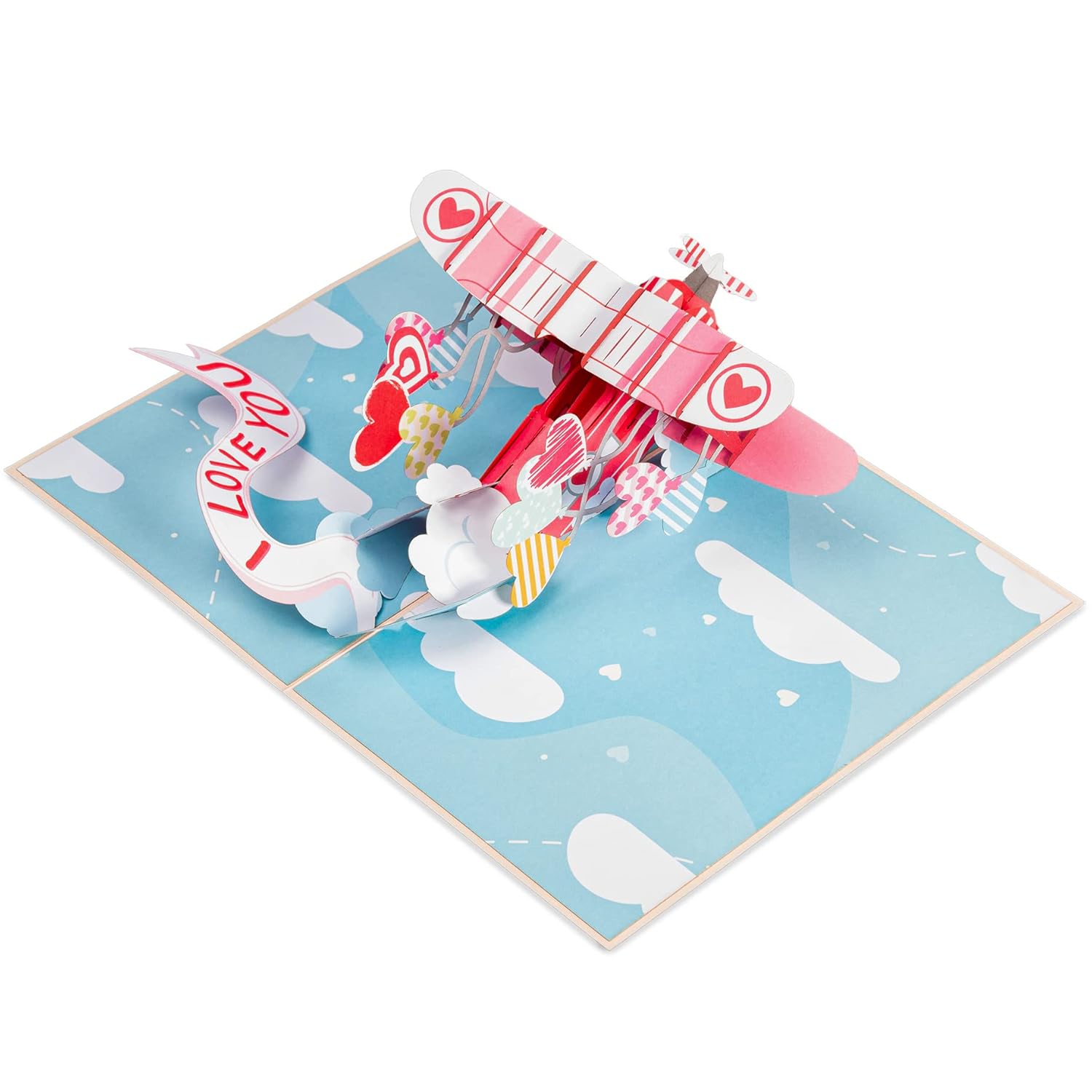 3D Pop Up Card, I Love You Biplane, For Valentines Day, Mothers Day, Birthday, All Occasions, Adult Or Kids - 5" X 7" Cover - Includes Envelope And Note Tag