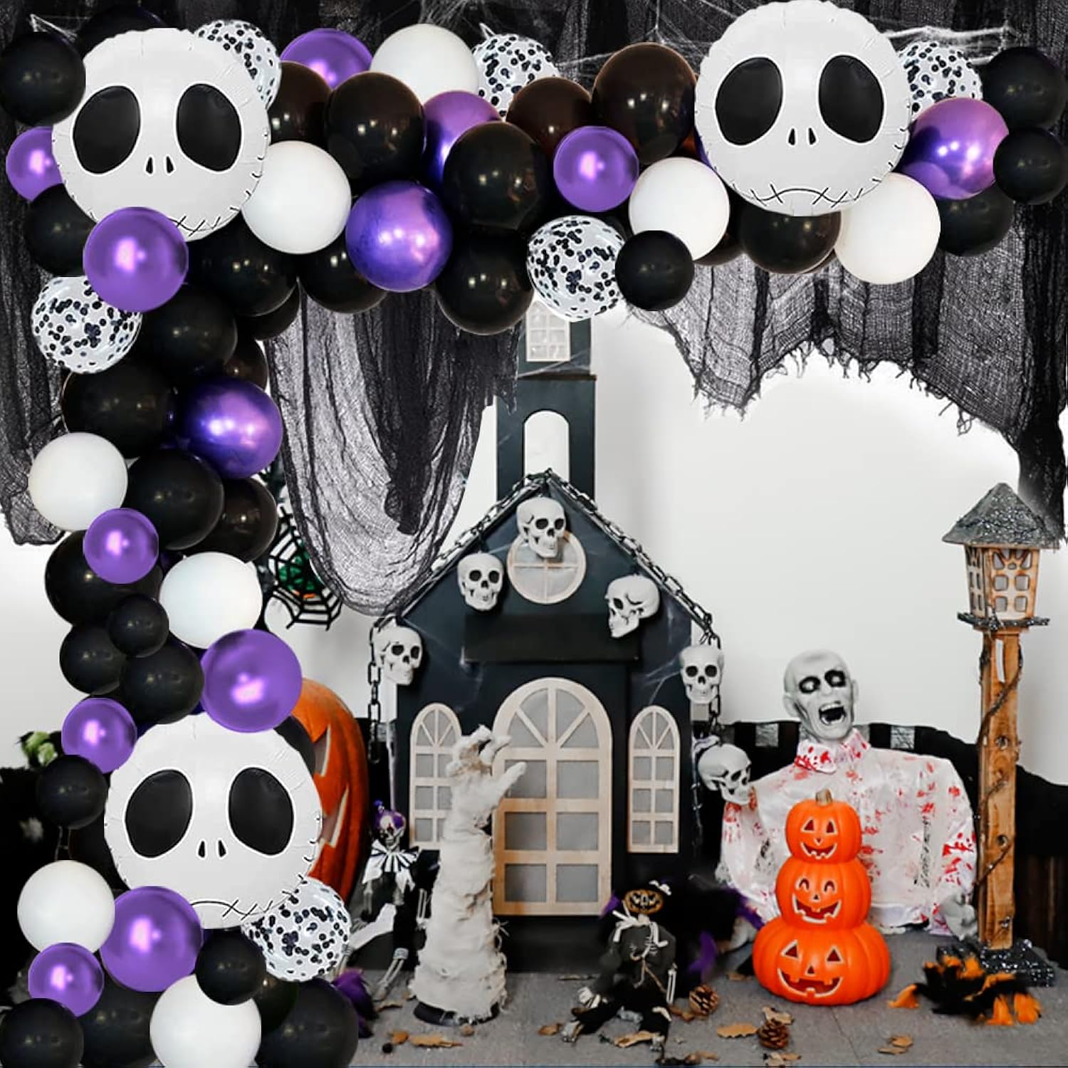 Halloween Balloon Garland Arch Kit Purple Black Balloon Nightmare Balloon With Skull Balloons For Nightmare Before Christmas Halloween Birthday Baby Shower Decorations