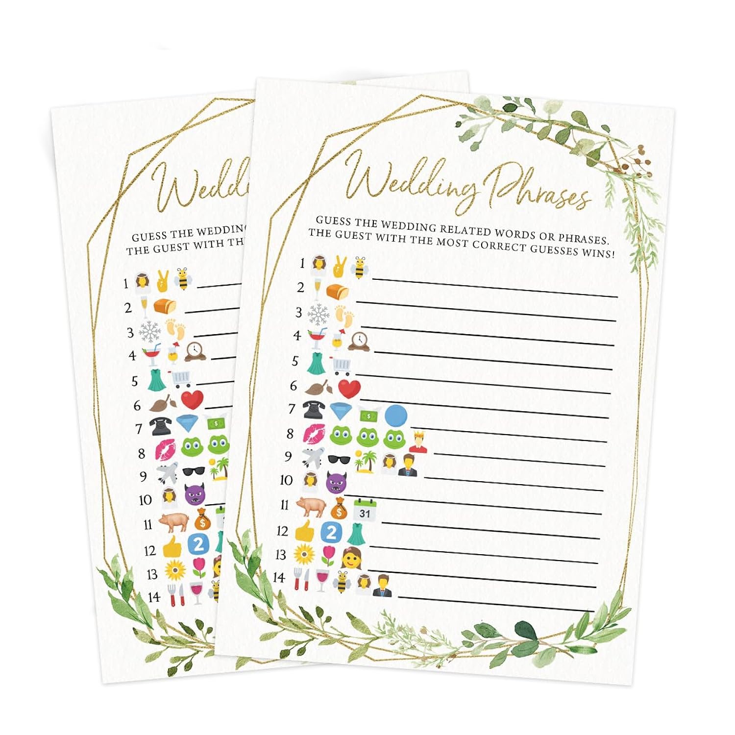 Bridal Shower Games – Wedding Phrase Guessing Game, Fun Wedding Shower Activity, Botanical Greenery Theme, For Up To 50 Guests