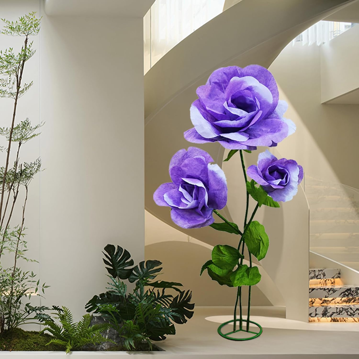 Giant Artificial Flower 3Pcs 3D Realistic - Waterproof Fake Flowers Durable Easy Maintenance Perfect For Home Garden Weddings Events Christmas Graduation Party Decorations (3Pcs-Roses-Purple)