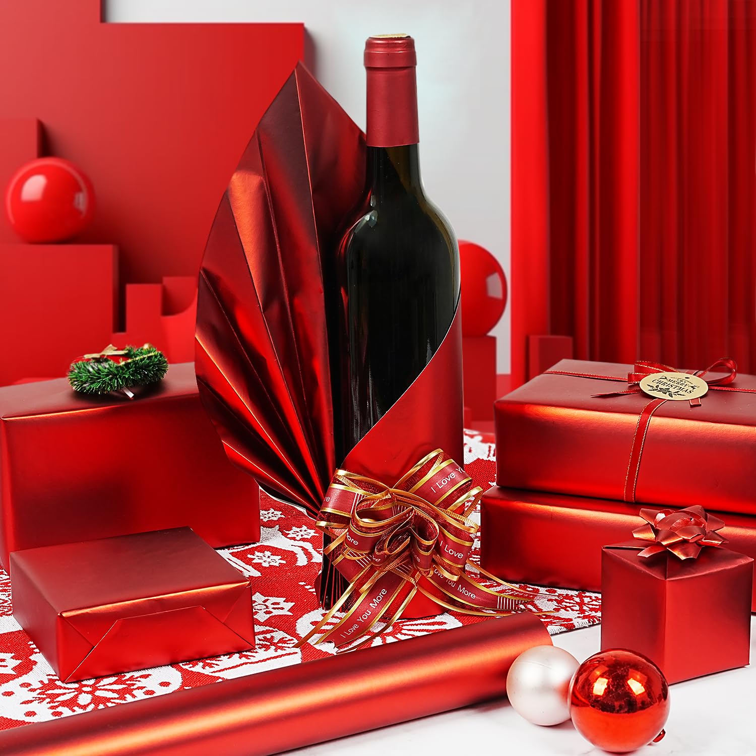 Red Metallic Wrapping Paper Roll, Solid Color Matte Gift Wrap Paper, Red Gift Wrapping Paper For Christmas Birthday Valentine'S Day Wedding New Year Holiday, 17 Inch X 33 Feet