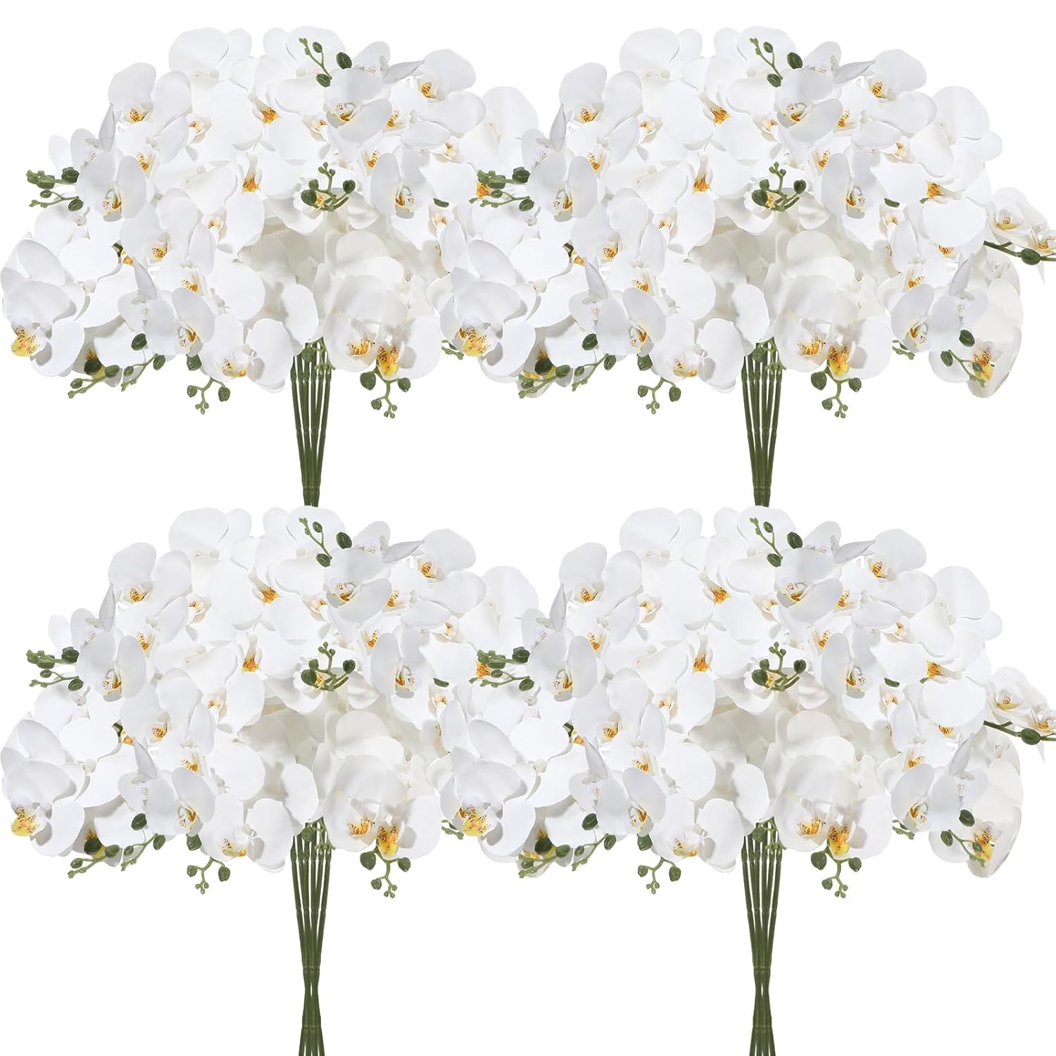 12 Pcs 32 Inch Artificial Phalaenopsis Flowers White Artificial Orchid Flowers Stem Plants Natural Large Bloom Orchids 7 Blooms Fake Phalaenopsis Flower Bulk For Home Office Wedding Decoration