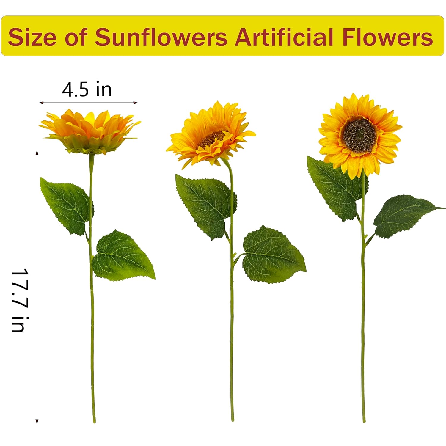 10Pcs Sunflowers Artificial Flowers, Fake Silk Sunflower With Long Stem, Artificial Sunflowers For Fall Home Decor, Baby Shower, Wedding Decor And Cemetery Flowers Decor