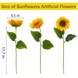 10Pcs Sunflowers Artificial Flowers, Fake Silk Sunflower With Long Stem, Artificial Sunflowers For Fall Home Decor, Baby Shower, Wedding Decor And Cemetery Flowers Decor