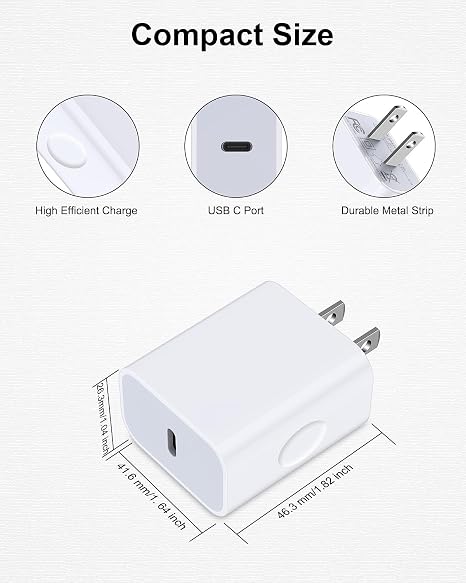 20W USB C Fast Charger with 6FT Cable for iPhone 17 16 15 Pro Max 16e 17e iPad