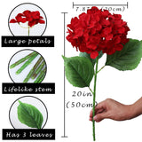 Silk Red Hydrangea Artificial Flowers With Stem, 6Pcs 20" Large Full Faux Flower Lifelike Artificial Hydrangeas For Home Table Bouquet Wreath Xmas Party Outdoor Indoor Christmas New Year Decor