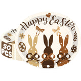 50 Pcs Easter Oval Paper Plates, 12.2 X10.2 Inch Heavy Duty Disposable Plates, Brown Tone Bunny Egg Design Easter Decorations Platters, Spring Tableware for Family Gathering Holiday Party Supplies
