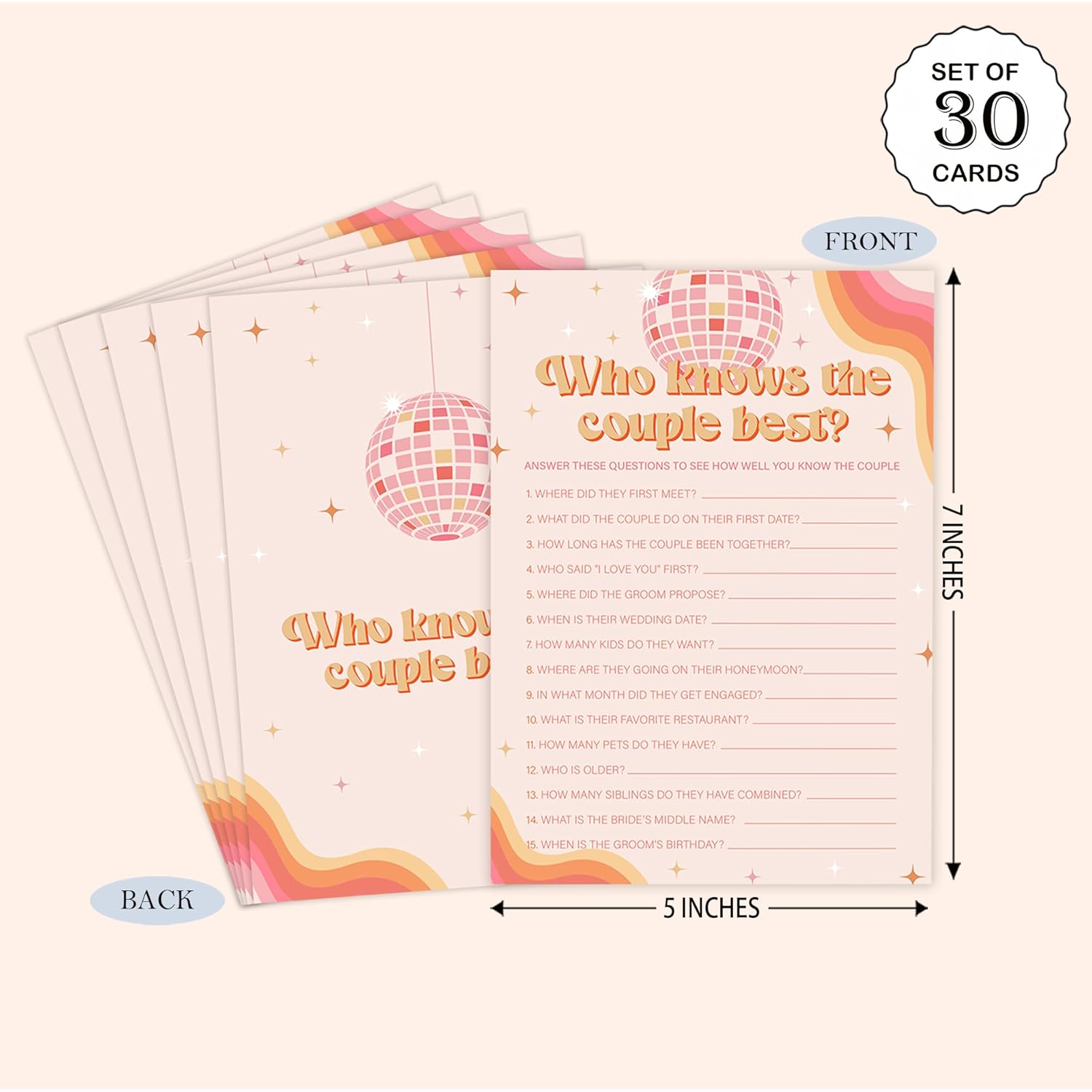 Disco Ball Who Knows The Couple Best Game For 30 Guests With Game Cards, The Last Disco Bridal Shower Game, Boho Bridal Shower Decorations, Wedding Shower Or Bachelorette Party Supplies - 04