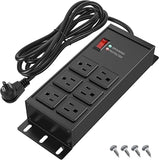 Heavy Duty Black Surge Protector Power Strip with 6 Outlets and 4FT Cord for Garage and Workshop