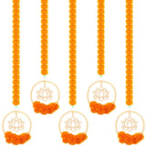 5 Pcs 69.6 Inch Diwali Artificial Marigold Garland With Lotus Wood Bead Hanging For Decoration Artificial Flowers Long Strands Indian Pooja Ganesh Decor For Indian Wedding Pooja Christmas Party