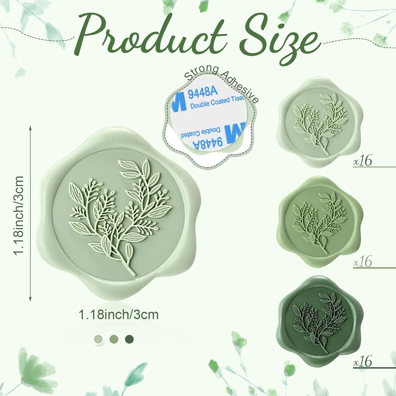 50 Pcs Sage Green Wax Seal Stickers For Wedding Invitation Envelope Eucalyptus Self- Adhesive Stickers For Invitation Cards Christmas Cards, Gift Wrapping, Party Menu Decor