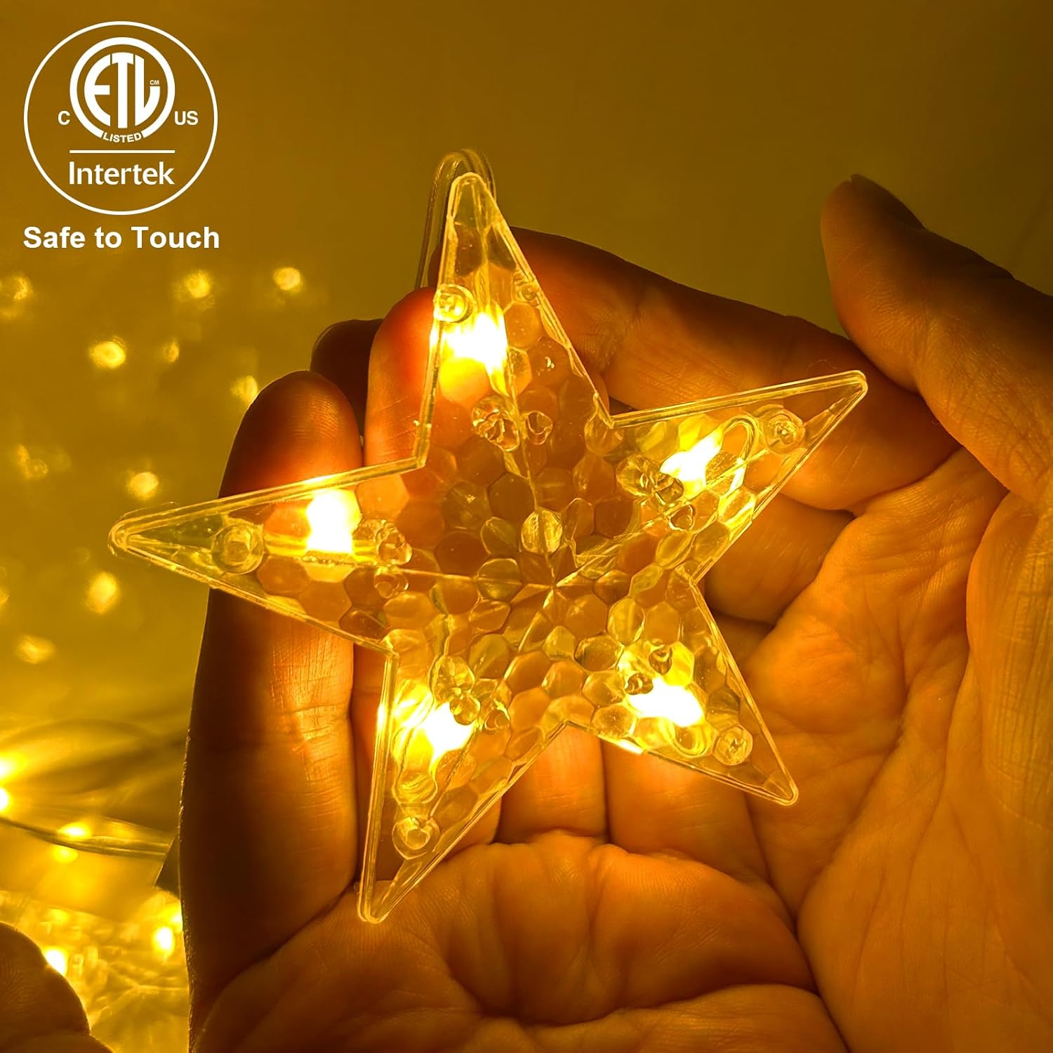 Christmas Window Lights With 3 Pcs Xmas Cards, 76Leds 9 Stars Curtain Lights Battery Operated With Timer & 8 Mode, Ip65