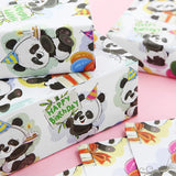 Panda Gift Wrapping Paper For Happy Birthday, Cute Pandas Balloons Wish Birthday Wrapping Paper For Baby Boys Girls Children Animal Baby Shower Kindergarten Party Xmas Gifts Wraps