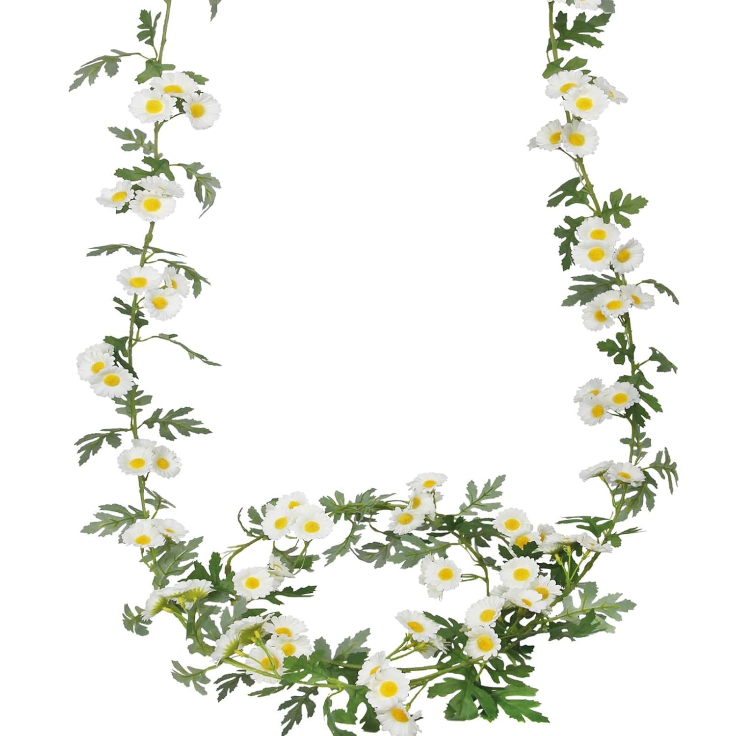 2 Pcs Wildflower Garland Spring Flowers Garland 12 Ft White Artificial Daisy Flowers And Leaves Faux Floral Vine For Mantle Baby Shower Wedding Arch Porch Staircase Summer Decor