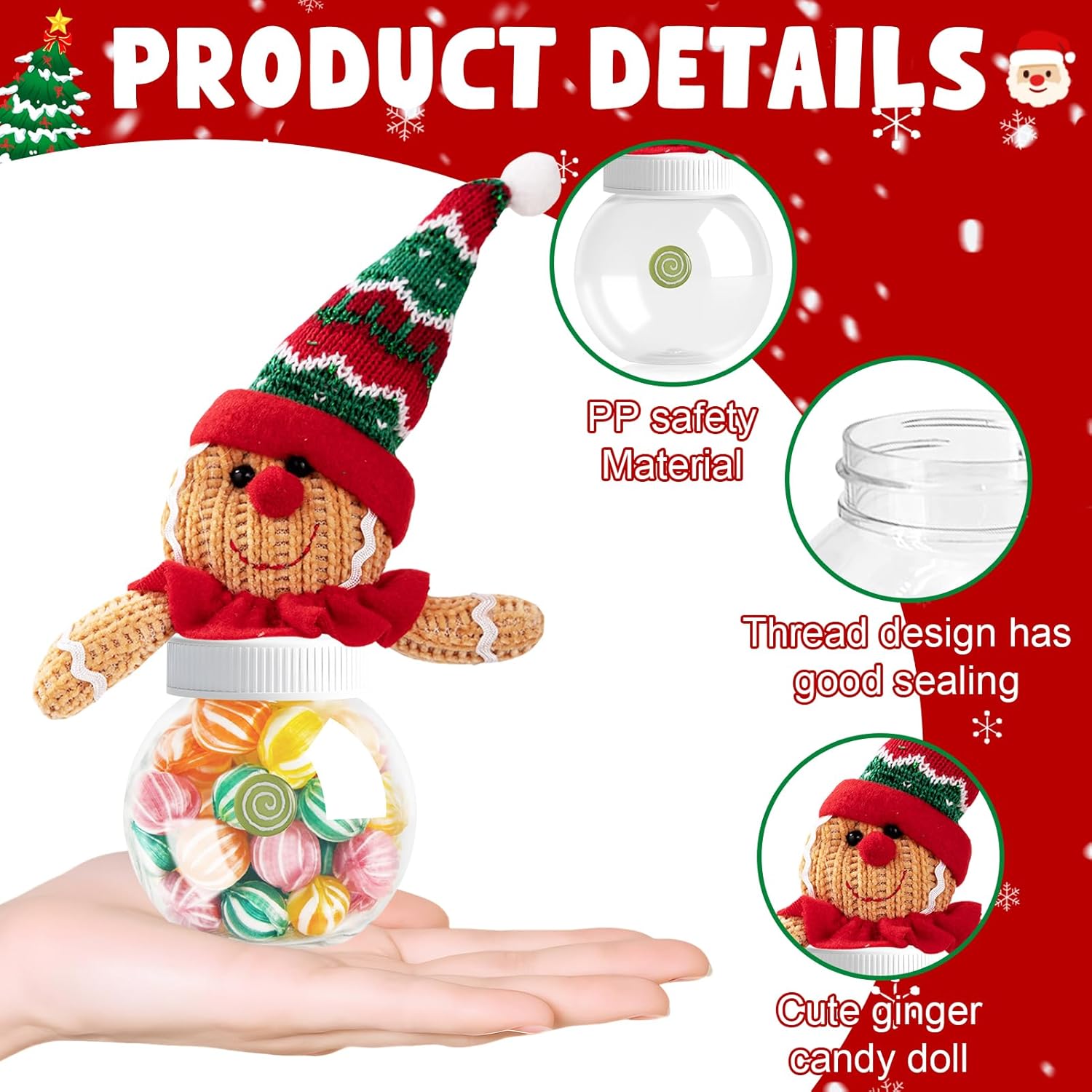 Christmas Candy Jar, Gingerbread Man Cookie Jars Holiday Candy Jar Multifunctional Material For Christmas Party Gifts, Xmas Stocking Fillers Or Company Holiday Gifts 2Pcs