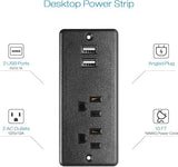 Black Furniture Recessed Power Strip with USB Ports and 10FT Long Cord