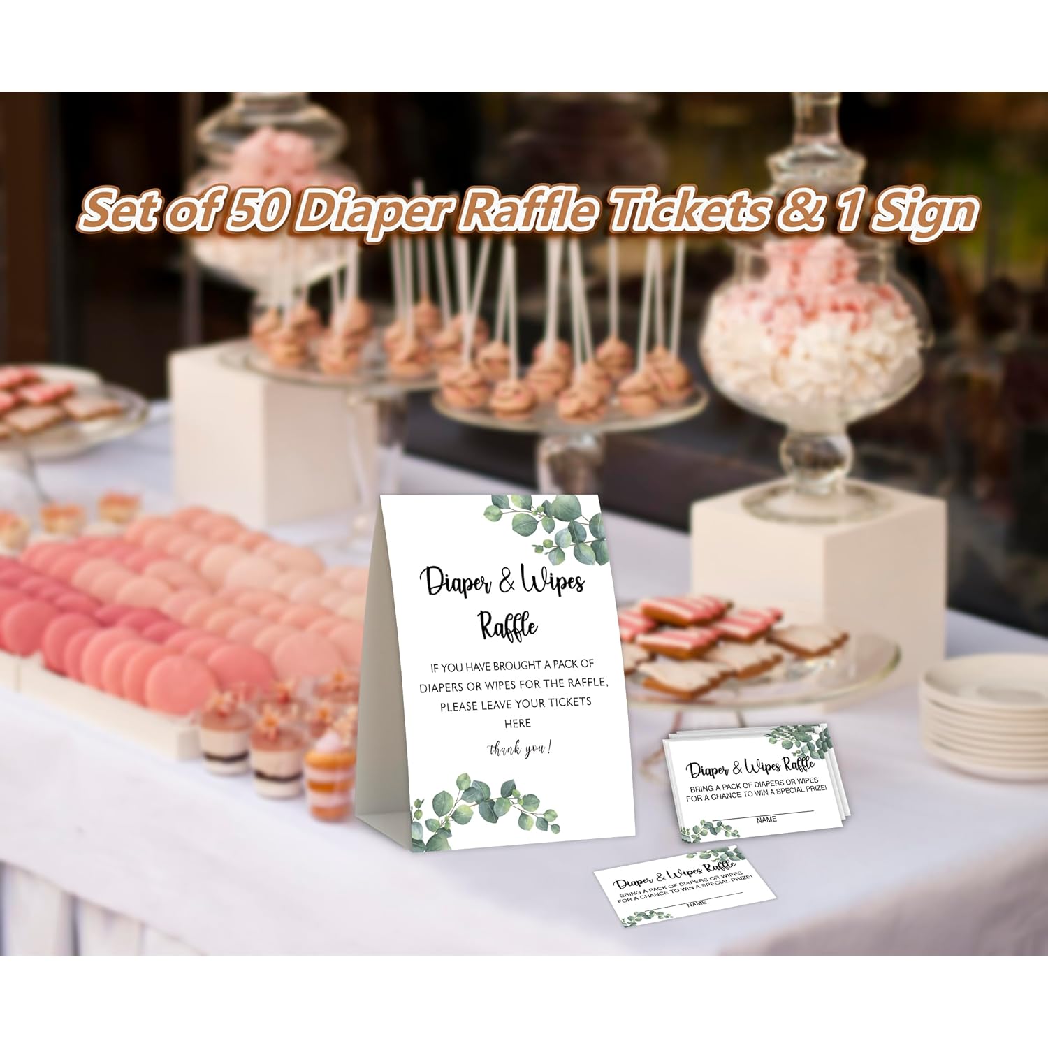 Green Eucalyptus Diapers Wipes Raffle,Diaper Raffle Tickets For Baby Shower,Gender Neutral Baby Shower Decorations,Baby Shower Centerpieces,Diaper Party Decorations,1 Sign&50 Diaper Raffle Cards -1