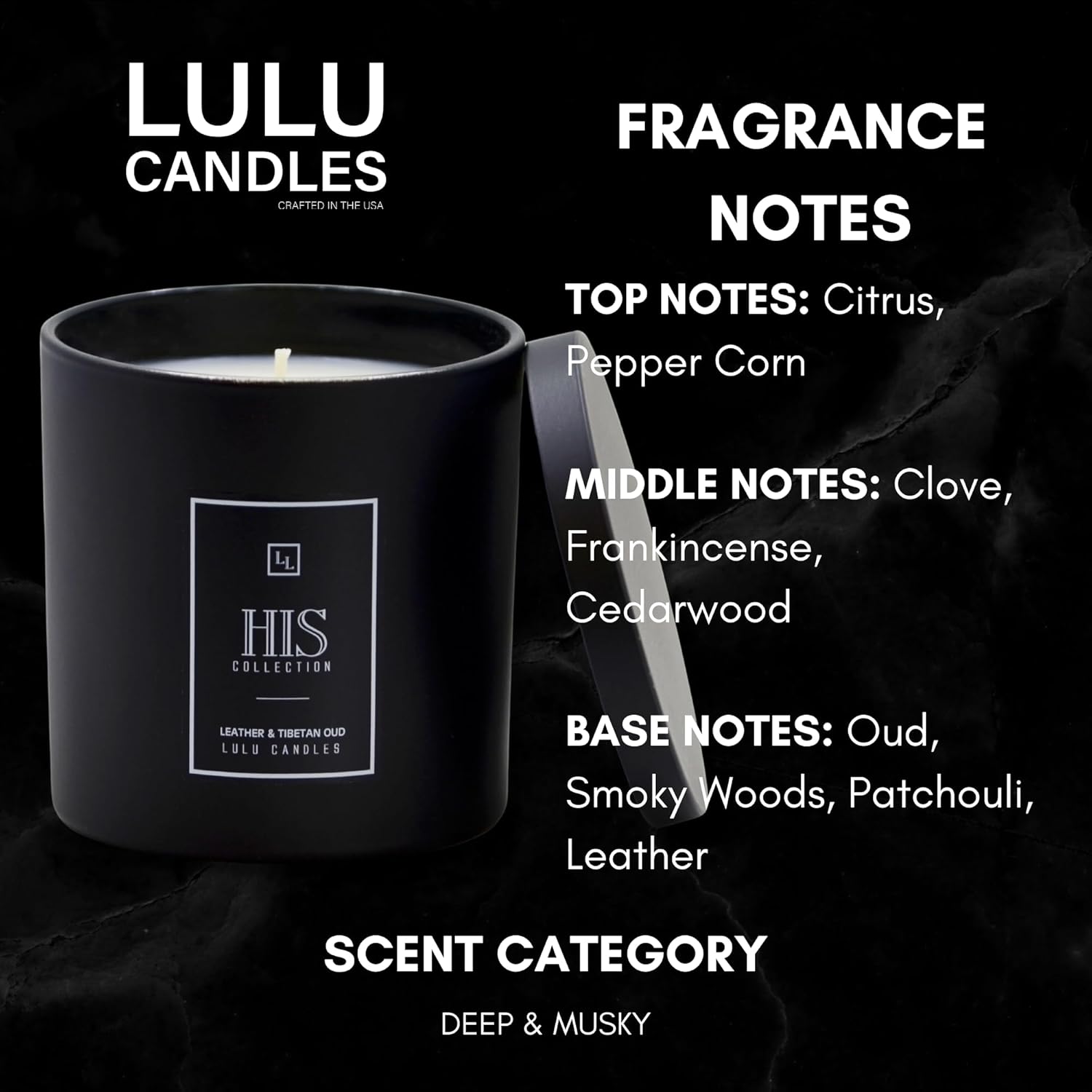 | Leather & Tibetan Oud - His Collection | Luxury Scented Soy Jar Candle | Hand Poured In The Usa | Highly Scented & Long Lasting- 9 Oz.
