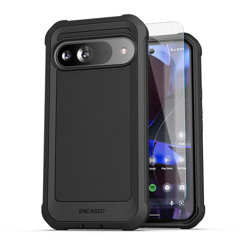 Pixel 9/9 Pro Case 6.3", Falcon Shield, Dual Layer, Heavy Duty, Black, with Glass