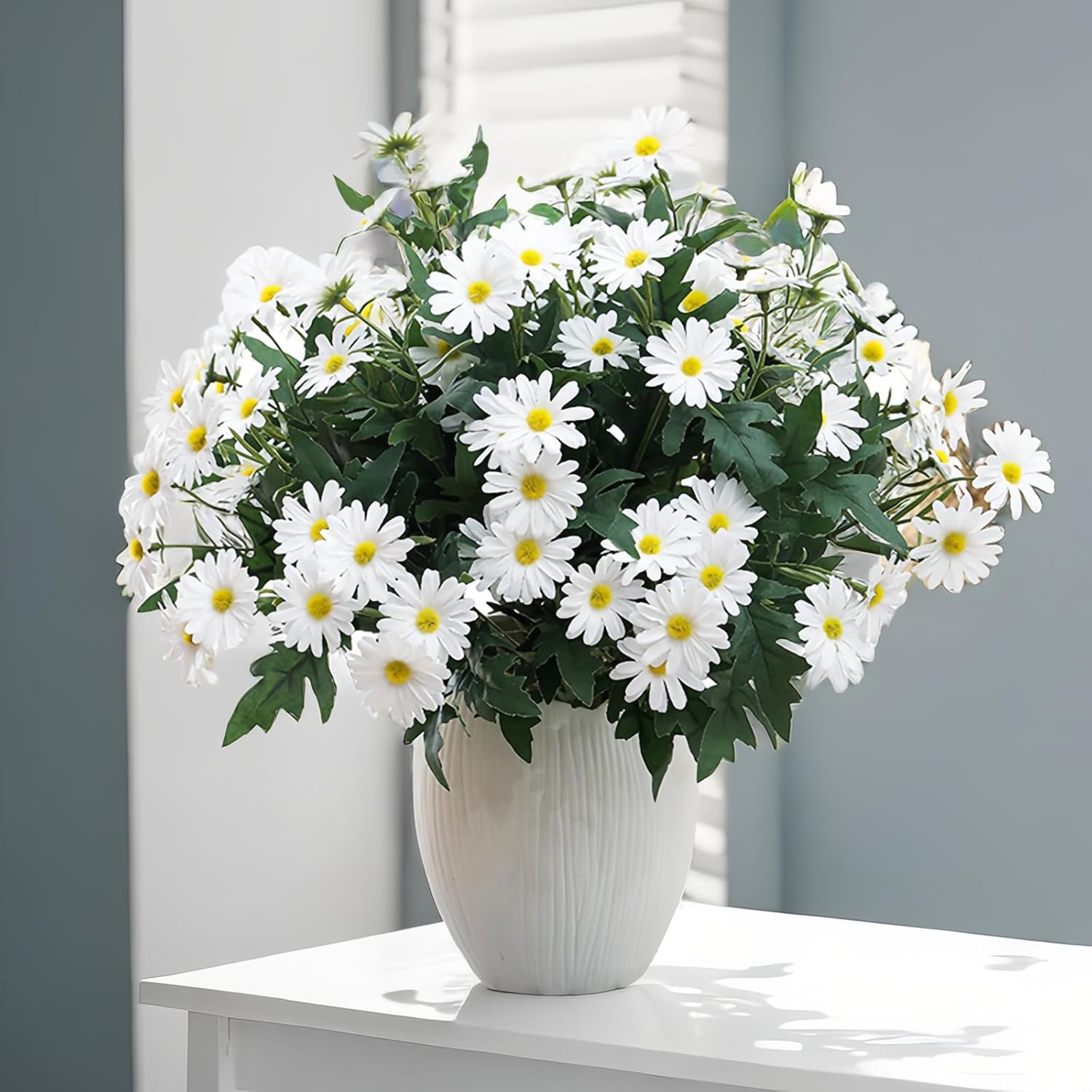 4 Pcs Artificial Silk Daisy Flower Bouquet For Home Table Centerpieces Arrangement Decoration, White