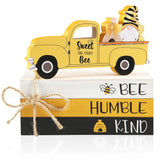 Bee Decor Wooden Book Stack Bumble Bee Decor Bee Humble Kind Sign Honey Bee Tiered Tray Decor Truck With Gnome Summer Decor Rustic Farmhouse Bee Decorations For Home Kitchen Table Bookshelf