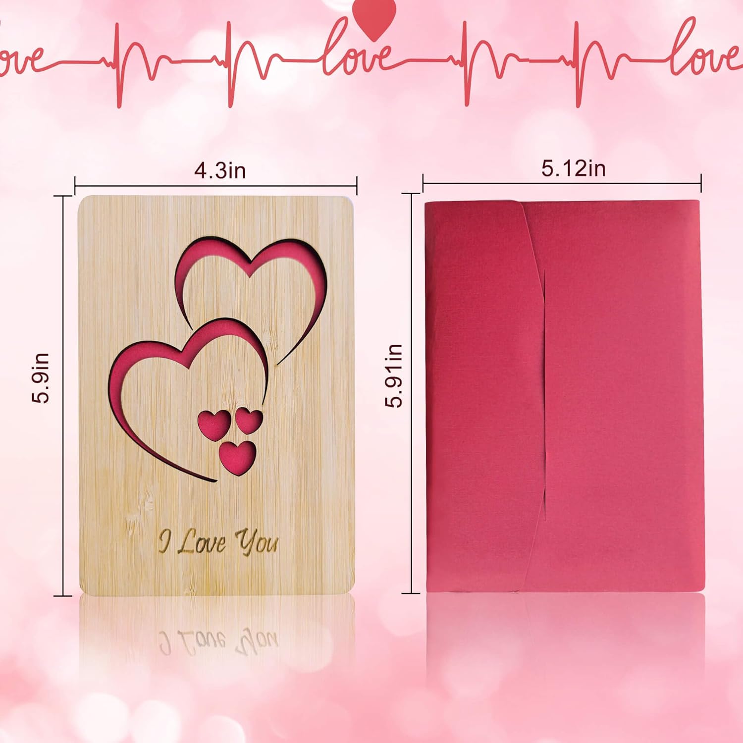 Valentines Day Card - Wooden Laser-Cut Double Heart Greeting Card Printed With I Love You, Perfect For Students, Adults, Kids As Romantic Gift For Him Or Her