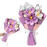 Crochet Flowers Bouquet Valentines Handmade Tulips Knitted Flowers With Butterfly Card For Wife Lover Anniversary Birthday Mother'S Day Teacher Coworker Office(Purple)