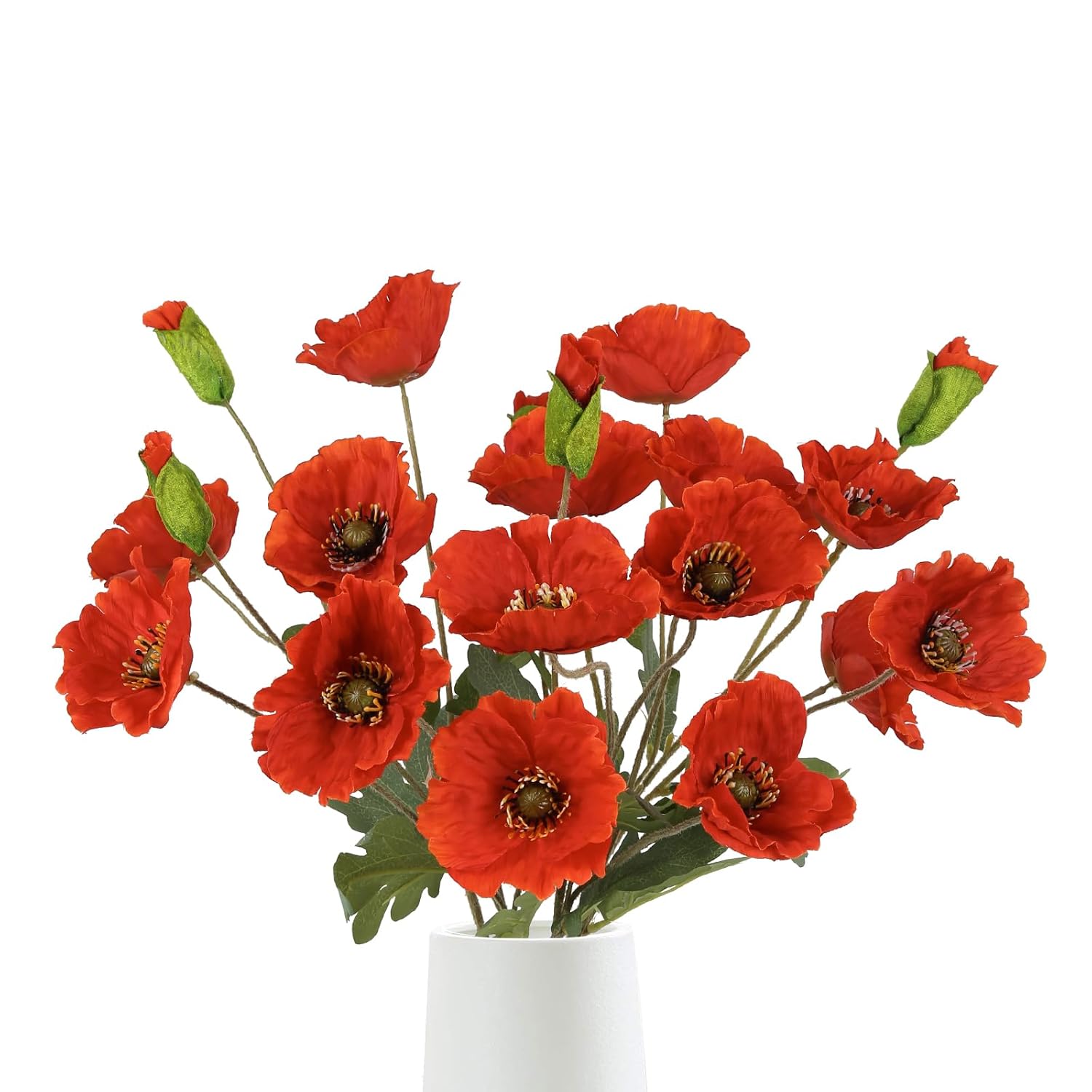 Red Poppy Flowers Artificial 5Pcs 20Heads Fake Poppies Realistic Faux Silk Flowers With Stems For Vase Centerpiece Wedding Party Garden Home Decoration (Red)