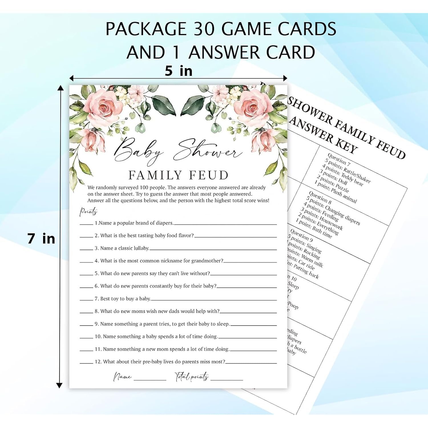 Baby Shower Family Feud Game Cards, Fun Baby Shower Game For Boy & Girl, 30 Fill In Game Cards & 1 Answer Card, Family Game Night, Baby Feud Game Supplies?Bbsc03?