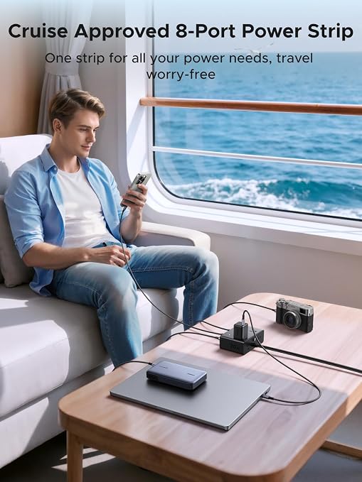 20W Cruise Approved Power Strip with 5FT Cord 4 AC Outlets and USB Ports for Travel