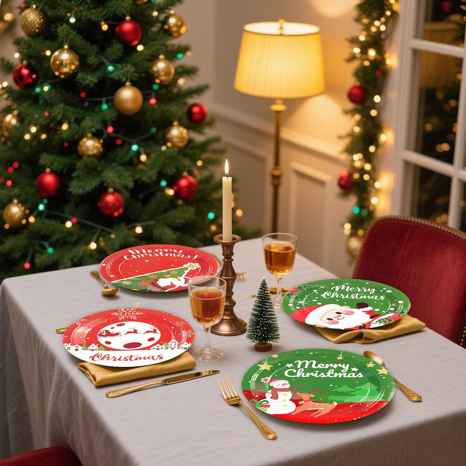 48 Pcs Christmas Paper Plates, Disposable Xmas Dessert Plates Snowflake Plates Santa Claus Dinnerware For Merry Christmas Holiday Party Supplies