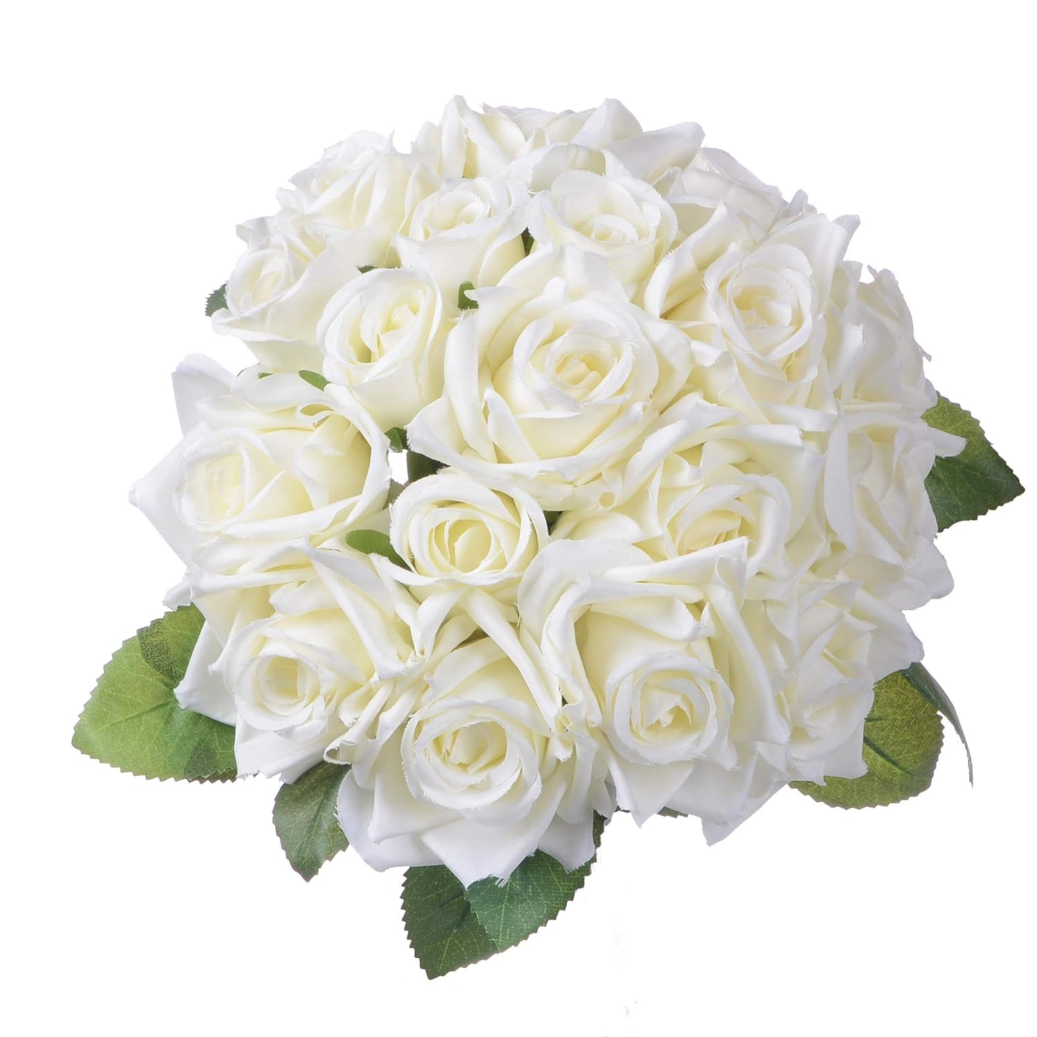 Artificial Flowers Rose Bouquet 2 Pack Fake Flowers Silk Plastic Artificial White Roses 18 Heads Bridal Wedding Bouquet For Home Garden Party Wedding Decoration (White)