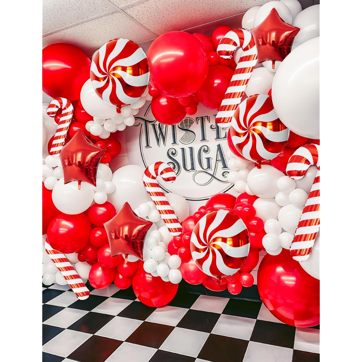 Christmas Balloon Garland Arch Kit, 125Pcs Red White Xmas Balloons With Red Star Balloons, Candy Cane, Gift Box, Big Foil Balloon For Birthday New Year Merry Christmas Party Decorations
