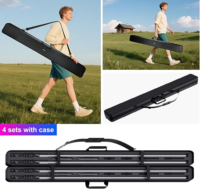 4 Pack Professional 5FT RGB DJ Tube Light Bars with Stands Case App Control Waterproof Party Lights