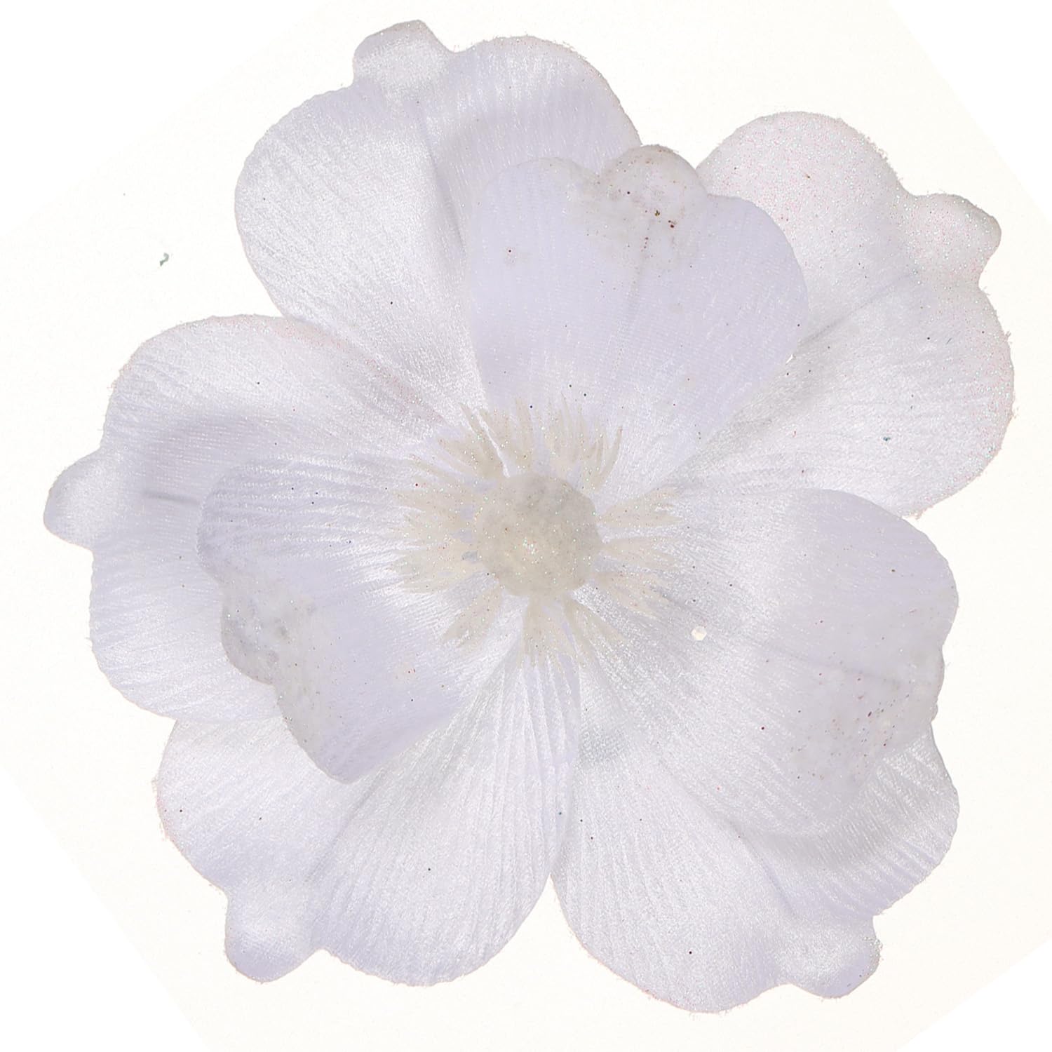 10’’ Large Glitter Christmas Flowers 6 Pcs Artificial Magnolia Flower Velvet Fold Christmas Tree Flower Decorations Xmas Tree New Year Party Wedding Ornaments (White)