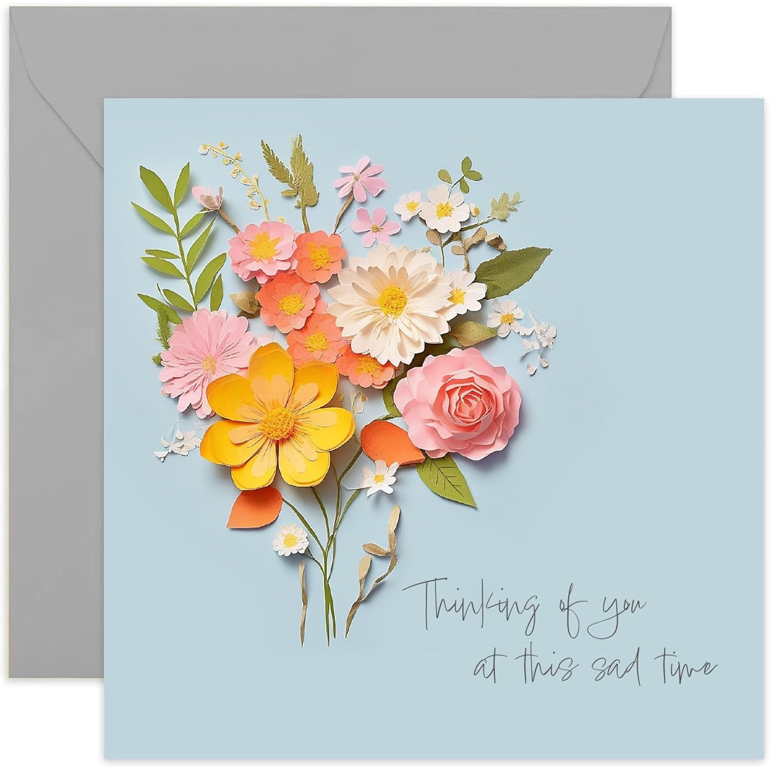 Old English Co. Thinking Of You At This Hard Time Card For Her - Blue Flower Butterfly Sympathy Card - Thoughtful Condolences Flower Bunch Card | Not 3D Card